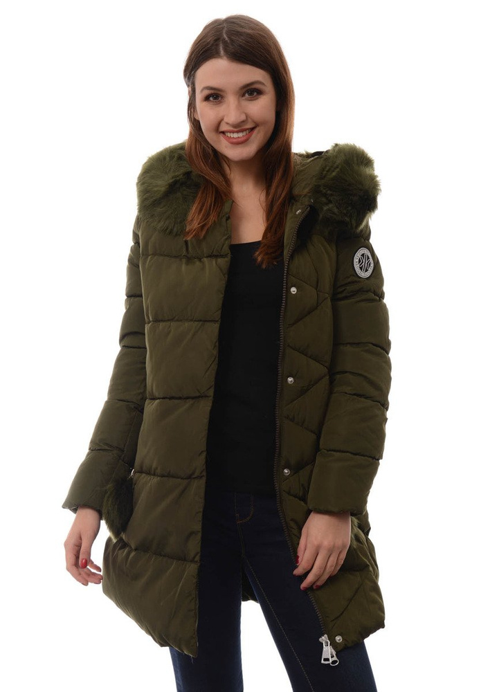 Damska Długa Zimowa Kurtka Ortalionowa Zielona