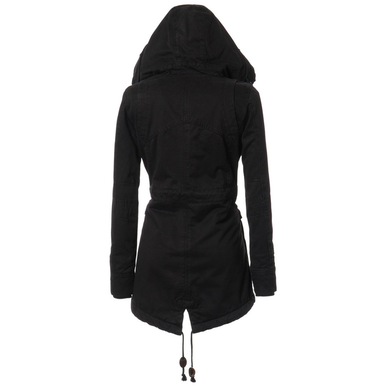 Damska Kurtka Parka Zimowa Futro Czarna