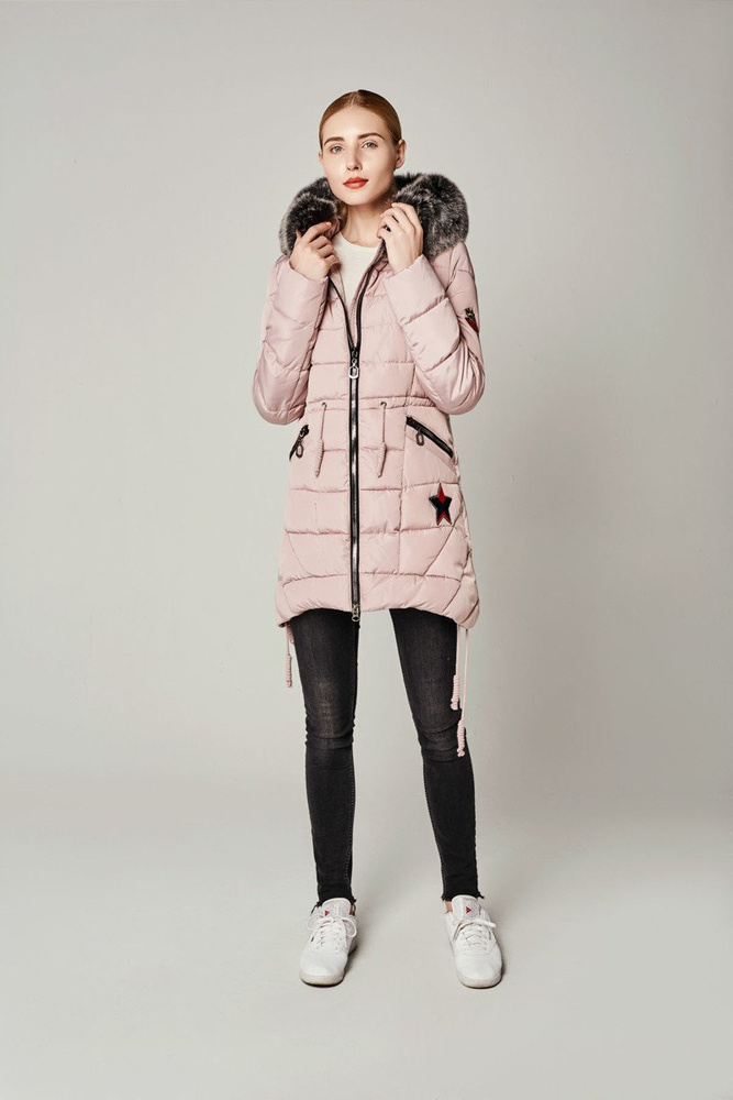 Damska Długa Zimowa Kurtka Ortalionowa Daga Różowa