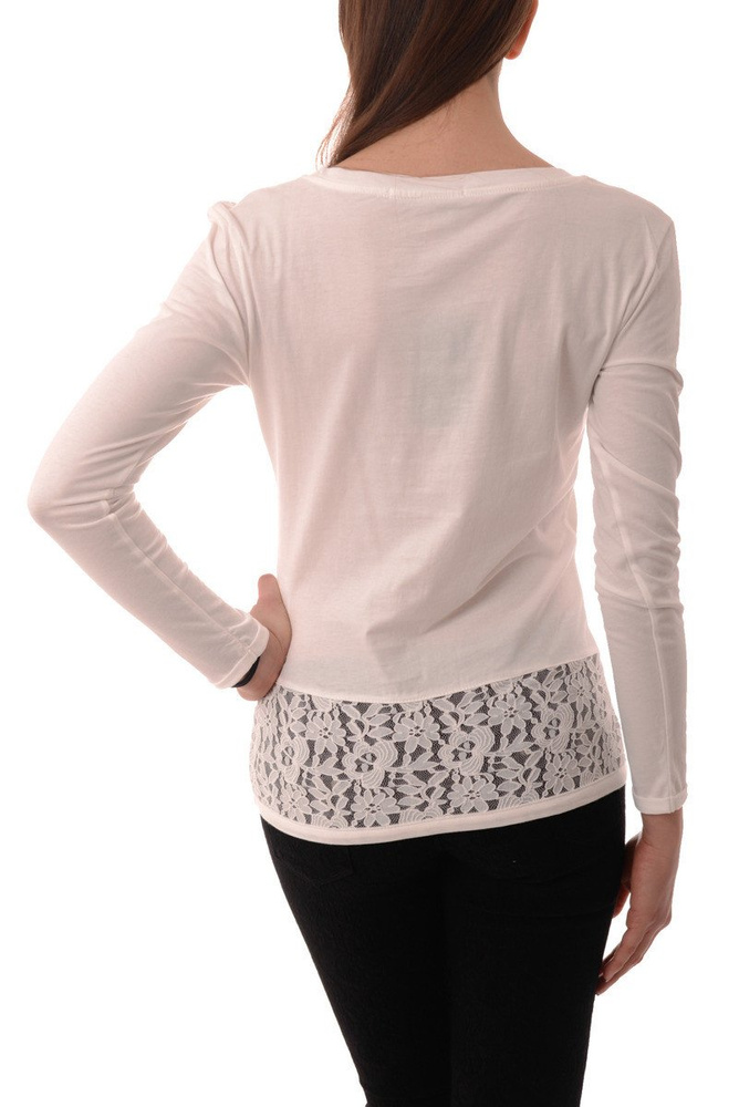 Bluzka Damska Długi Rękaw Koronka Biała