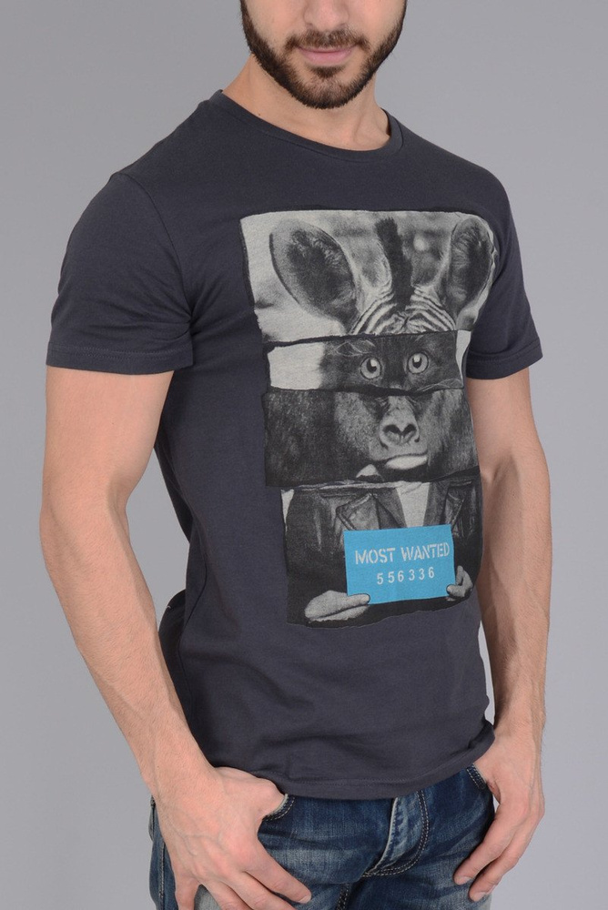 Męska Koszulka T-shirt Nadruk Grafitowa