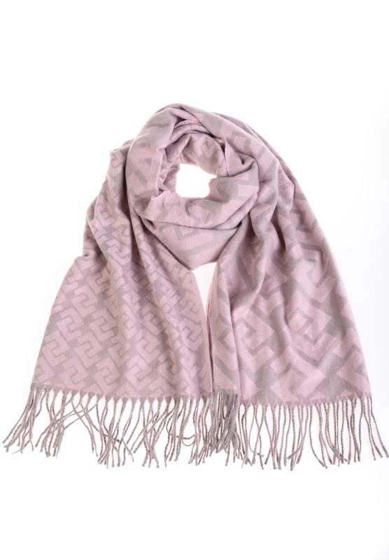 Szal Damski Wzór Geometryczny Różowo-Brązowy