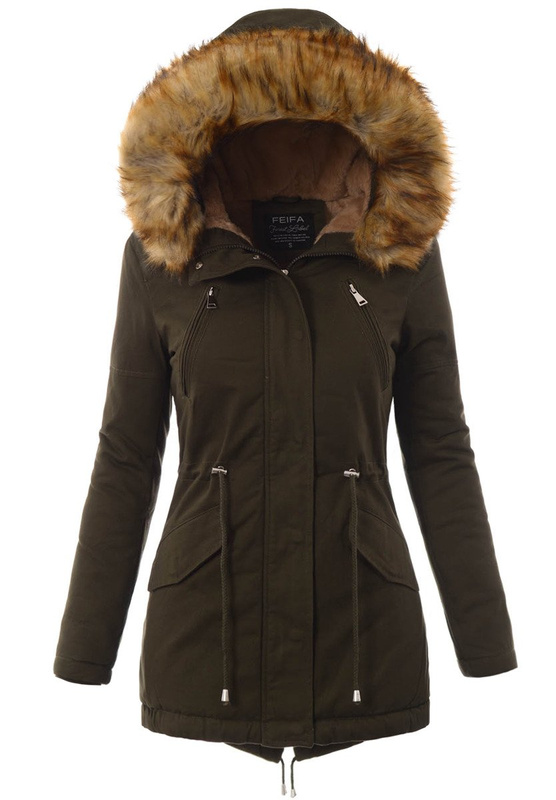 Damska Kurtka Parka Zimowa Zielona z Beżowym Futerkiem