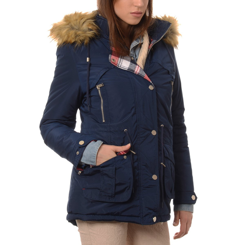 Damska Parka Kurtka Zimowa Granatowa (584)