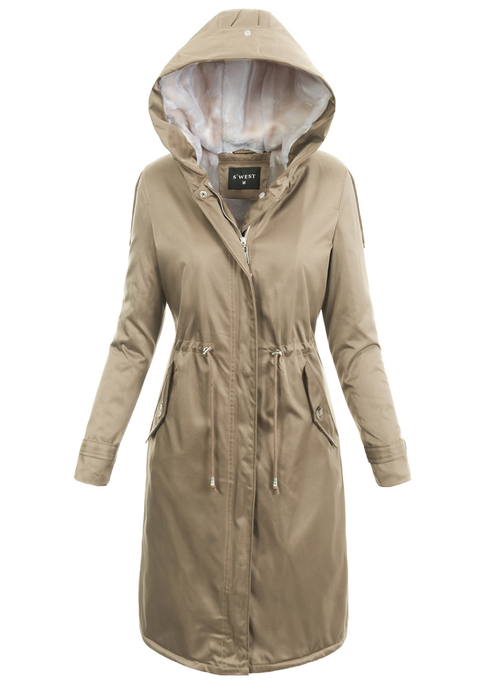 Damska Kurtka Parka Zimowa Dominika Beżowa Z Futerkiem Ecru