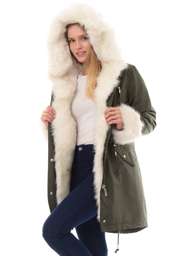 Kurtka Parka 2w1 Zielona Z Białym Futerkiem