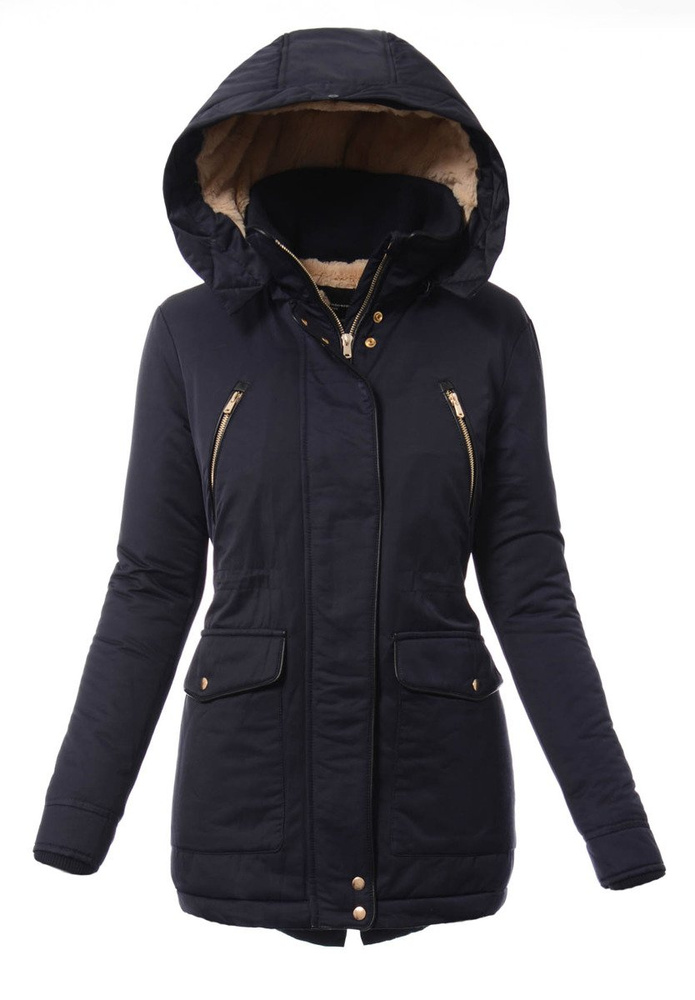 Damska Kurtka Parka Ortalionowa Zimowa Granatowa