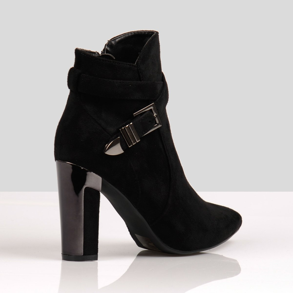 Botki Na Obcasie Szpic Ozdobne Paski Czarne