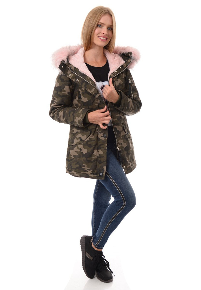 Kurtka Parka Jula Moro Z Różowym Futrem