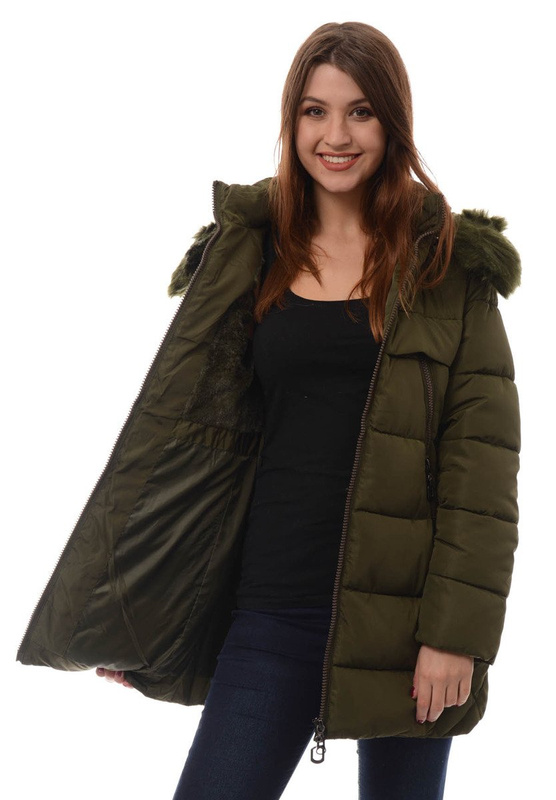 Damska Długa Zimowa Kurtka Ortalionowa Elena Zielona