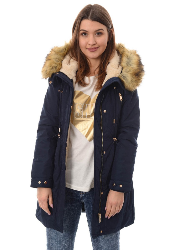 Damska Zimowa Kurtka Parka Granatowa