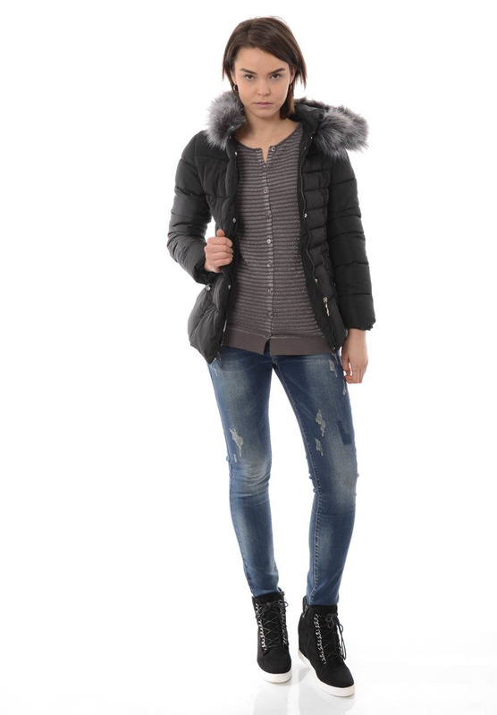  Damska Zimowa Kurtka Ortalionowa Czarna