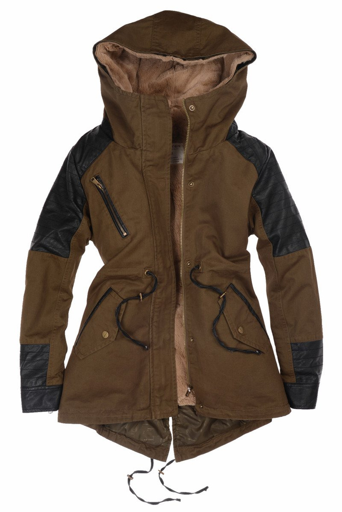 Damska Kurtka Parka 2w1 Jesienna Zimowa Oliwkowa