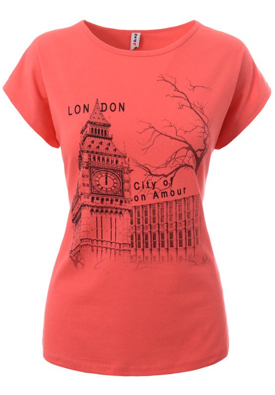 Damska Koszulka Krótki Rękaw Nadruk London Czerwona