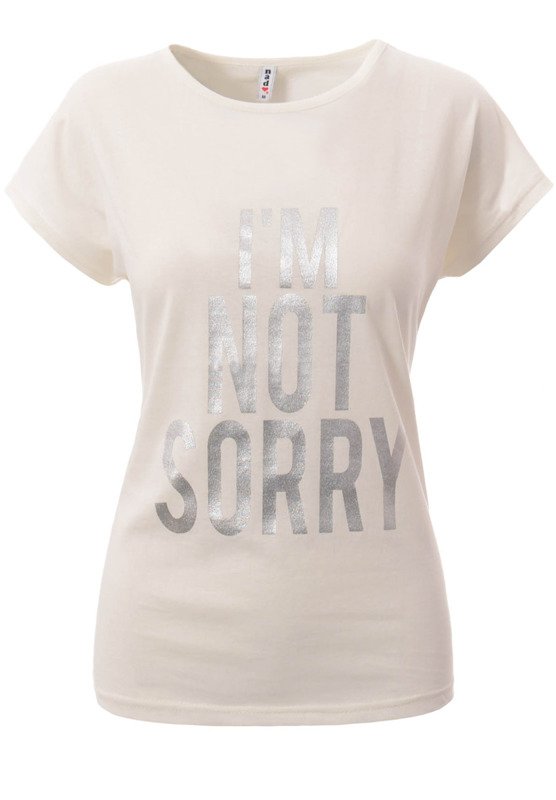 Damska Koszulka Krótki Rękaw T-Shirt Nadruk "I'm Not Sorry" Ecru