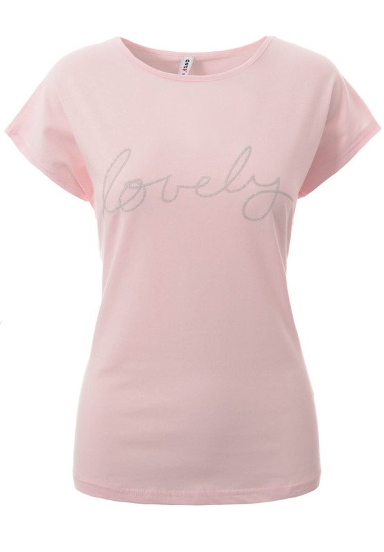 Damska Koszulka Krótki Rękaw T-Shirt Nadruk Lovely Różowa