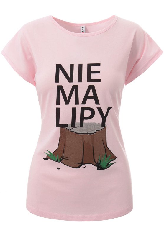 Damska Koszulka Krótki Rękaw T-Shirt Nadruk "Nie ma lipy" Różowa