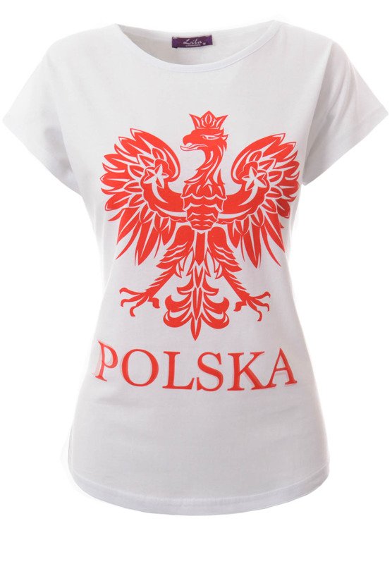 Damska Koszulka Krótki Rękaw T-Shirt Nadruk POLSKA Biała