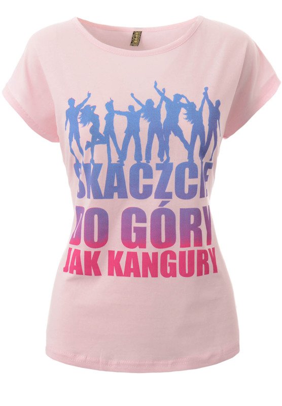 Damska Koszulka Krótki Rękaw T-Shirt Nadruk SKACZCIE DO GÓRY Różowa