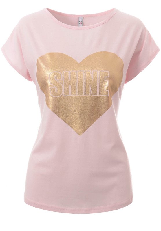 Damska Koszulka Krótki Rękaw T-Shirt Nadruk Shine Różowa