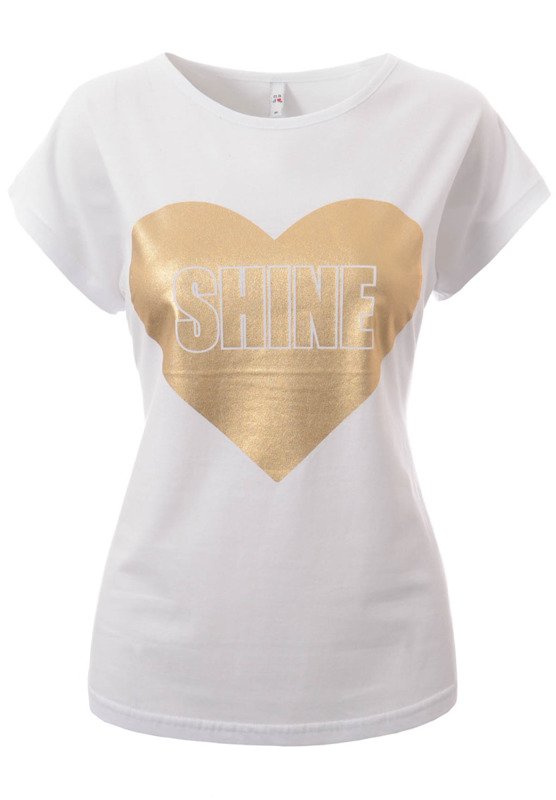 Damska Koszulka T-Shirt Krótki Rękaw Nadruk Shine Biała