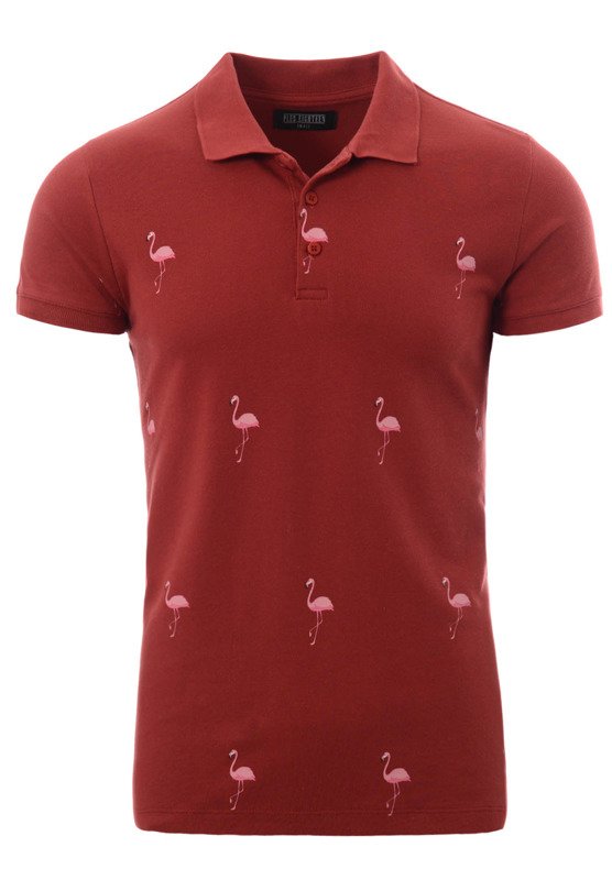 Męska Koszulka Polo Nadruk Flamingi Bordowa