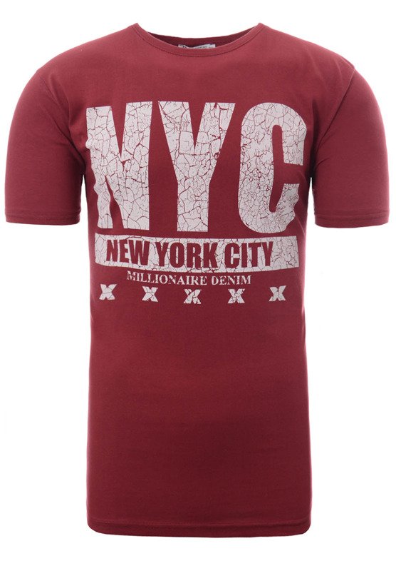 Męska Koszulka T-Shirt Nadruk NYC Bordowa