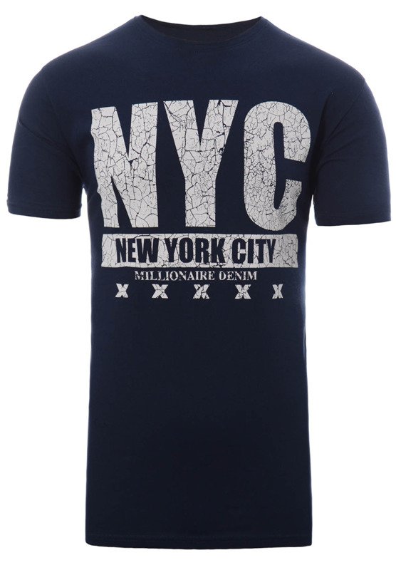 Męska Koszulka T-Shirt Nadruk NYC Granatowa
