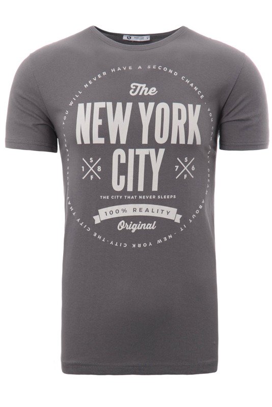 Męska Koszulka T-Shirt Nadruk New York City Szara