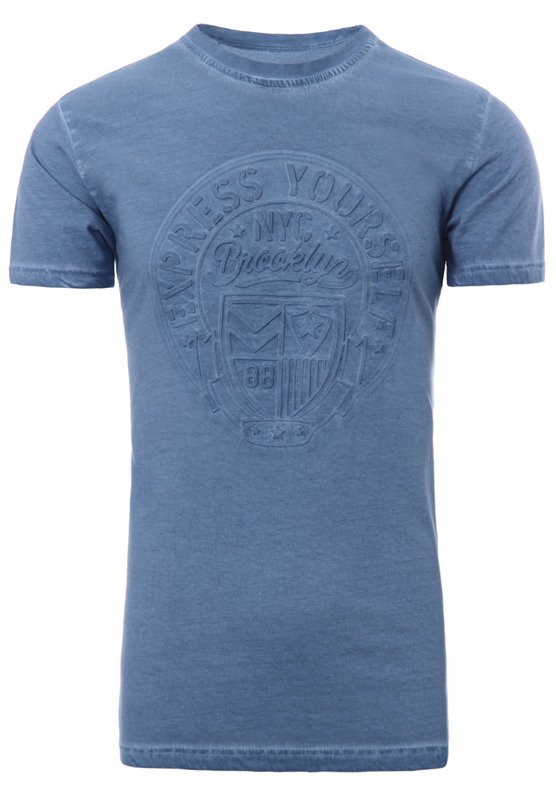 Męska Koszulka T-Shirt Tłoczony Napis NYC Brooklyn Niebieska