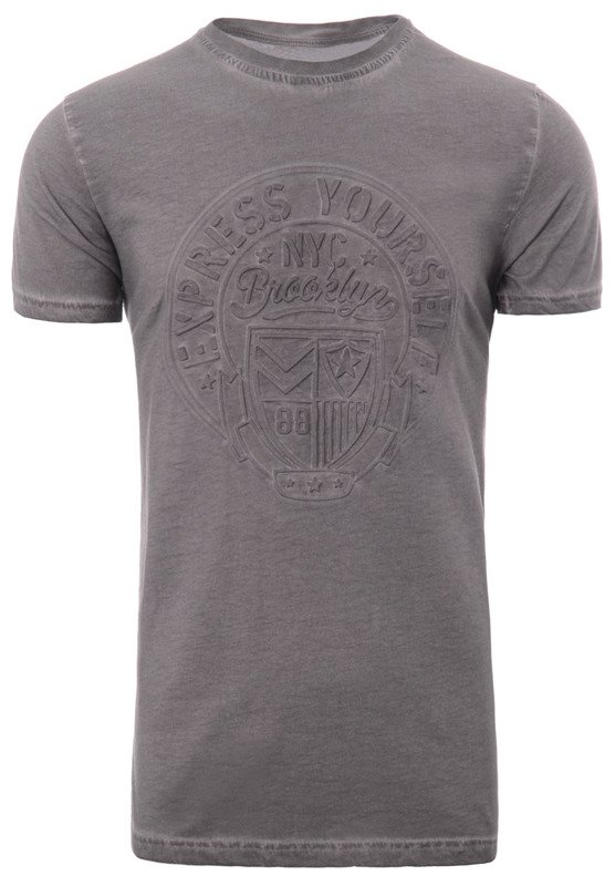 Męska Koszulka T-Shirt Tłoczony Napis NYC Brooklyn Szara