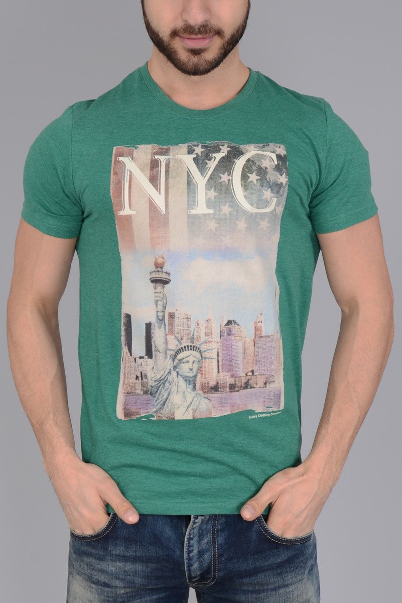 Męska Koszulka T-shirt Nadruk NYC Zielona