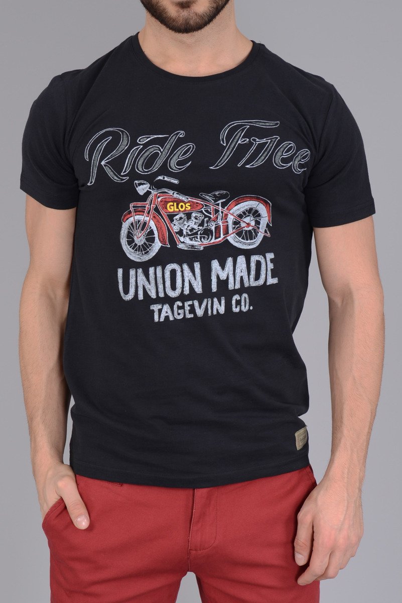 Męska Koszulka T-shirt Nadruk Ride Czarna