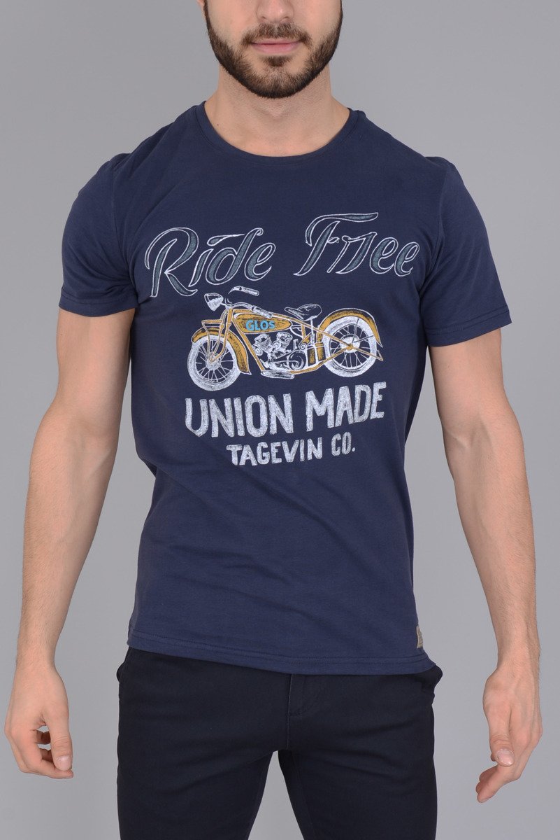 Męska Koszulka T-shirt Nadruk Ride Granat